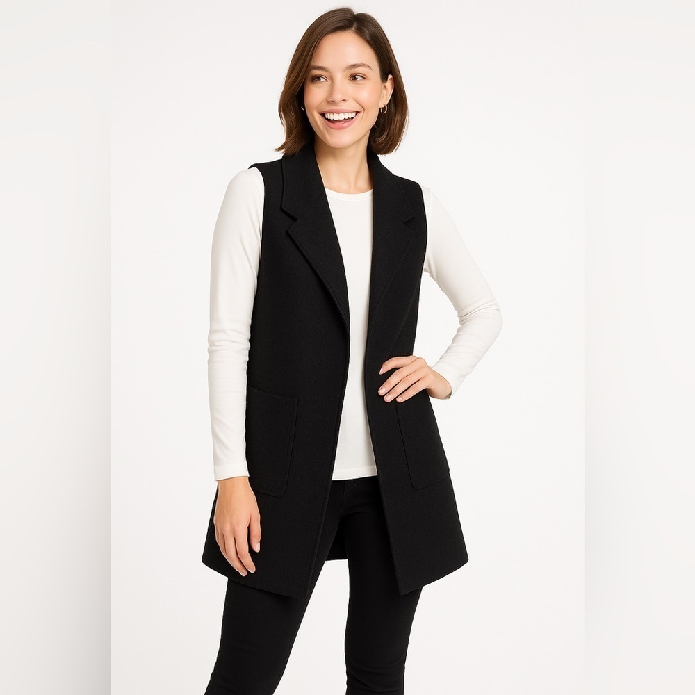 NWT Tahari Black Wool-Blend Longline Vest – Size S